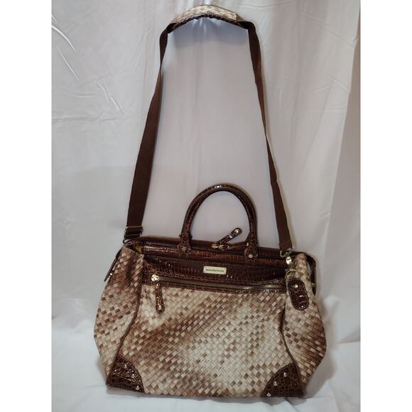 Samantha Brown Croco-Embossed Dowel Travel Bag Tote Work Weekender CARAMEL BEIGE - Picture 8 of 16